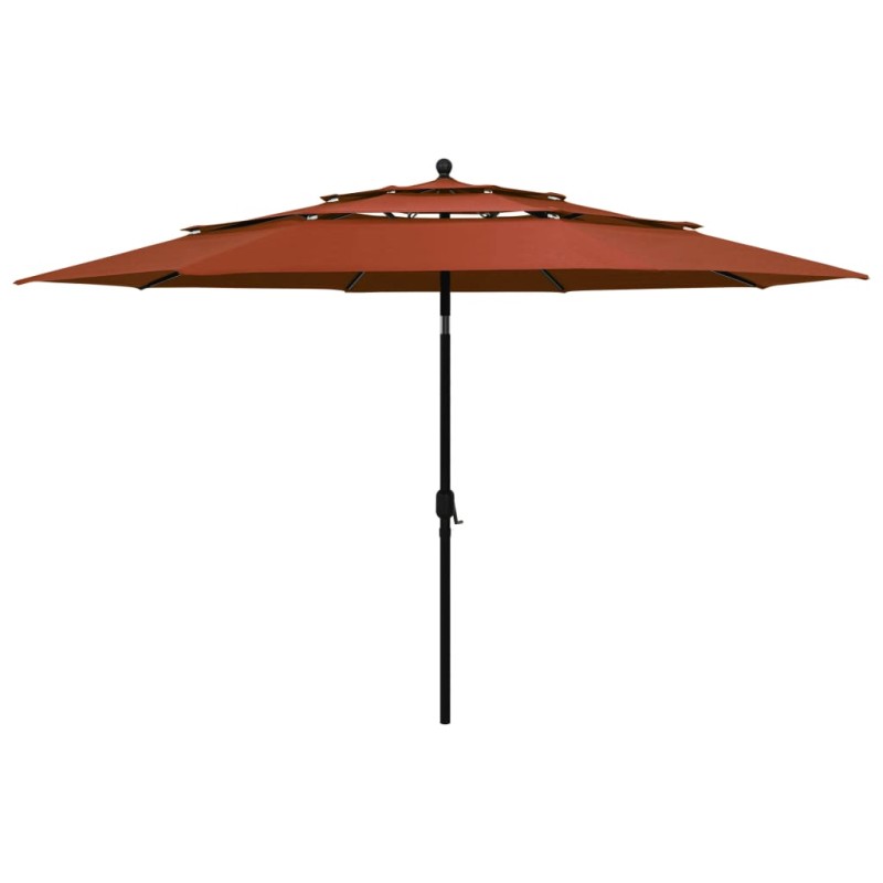 vidaXL Sombrilla de 3 niveles con poste de aluminio terracota 3,5 m