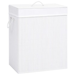vidaXL Cesto de la ropa sucia de bambú 2 secciones blanco 100 l