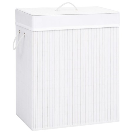 vidaXL Cesto de la ropa sucia de bambú 2 secciones blanco 100 l