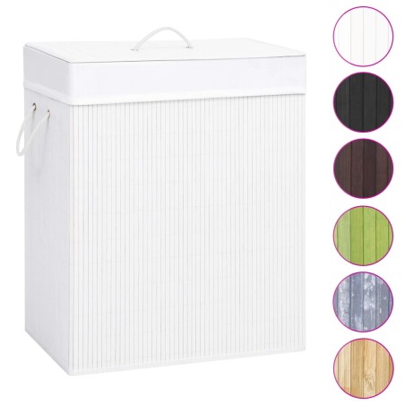 vidaXL Cesto de la ropa sucia de bambú 2 secciones blanco 100 l