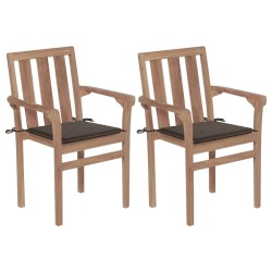 vidaXL Sillas de jardín 2 uds con cojines gris taupe madera de teca