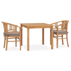 vidaXL Set de comedor de jardín 3 pzas y cojines madera maciza de teca