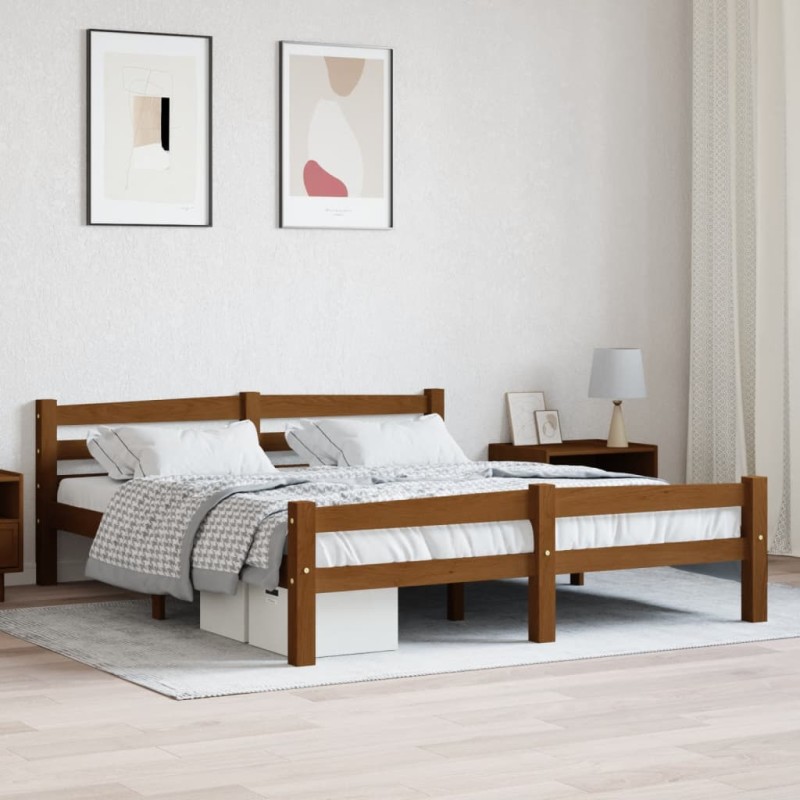 vidaXL Estructura de cama madera maciza pino marrón miel 160x200 cm vidaXL Estructura de cama madera maciza pino marrón miel 160x200 cm