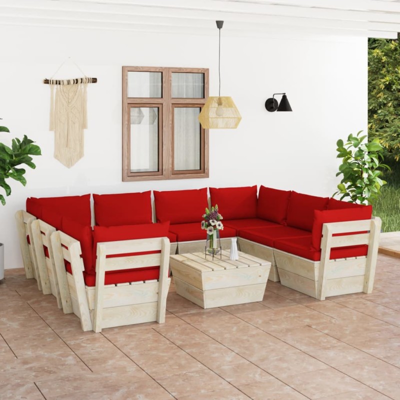 vidaXL Muebles de jardín de palets 9 piezas y cojines madera de abeto vidaXL Muebles de jardín de palets 9 piezas y cojines madera de abeto