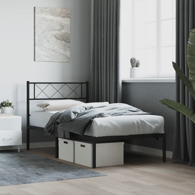 vidaXL Estructura de cama con cabecero metal negro 107x203 cm vidaXL Estructura de cama con cabecero metal negro 107x203 cm
