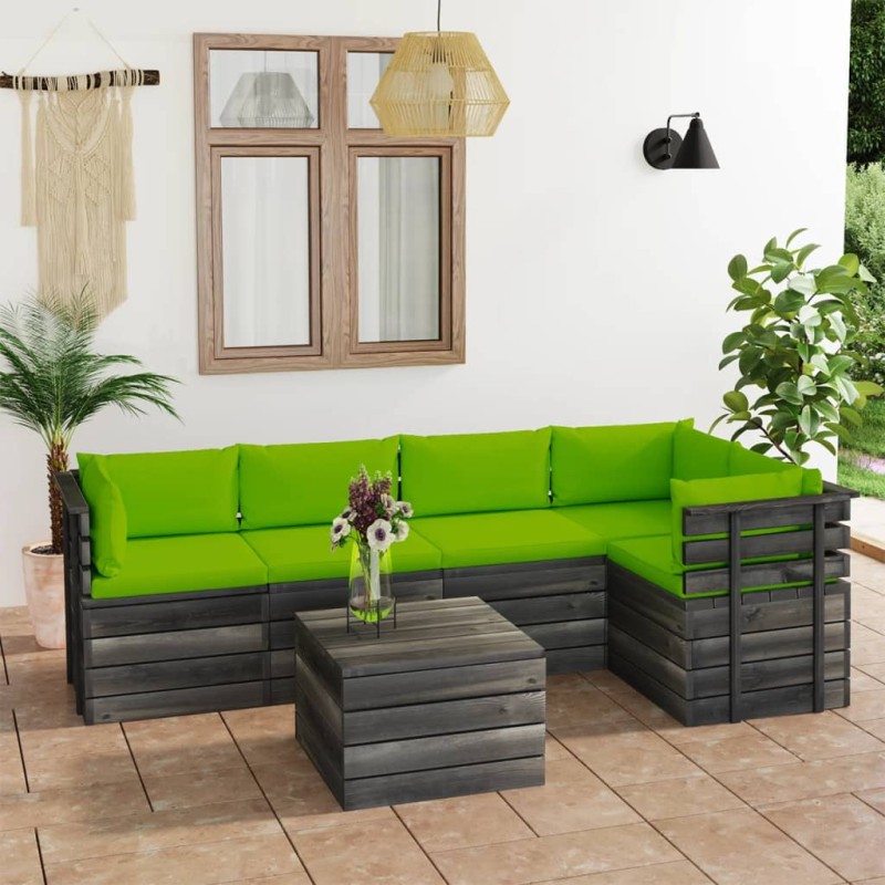 vidaXL Muebles de palets para jardín 6 pzas cojines madera maciza pino vidaXL Muebles de palets para jardín 6 pzas cojines madera maciza pino
