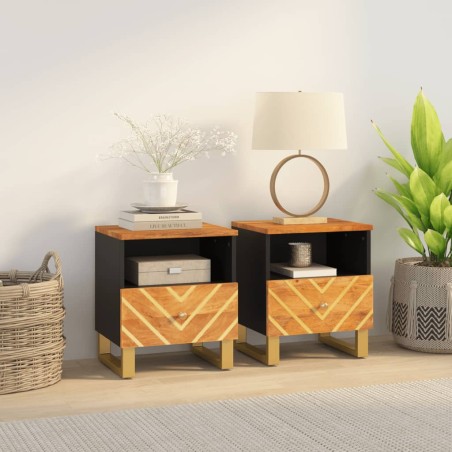 vidaXL Mesitas de noche 2 uds madera maciza de mango marrón y negro