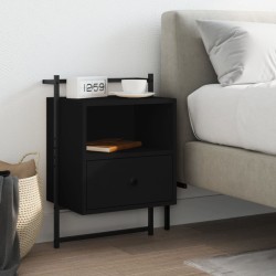 vidaXL Mesita de noche de pared madera de ingeniería negra 40x30x61 cm