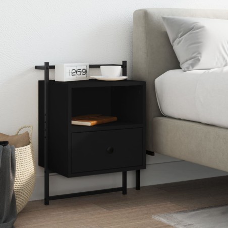 vidaXL Mesita de noche de pared madera de ingeniería negra 40x30x61 cm