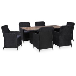 idaXL Juego de comedor de jardín 7 piezas ratán sintético negro