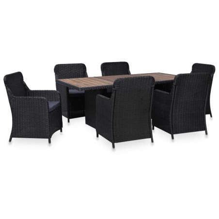 idaXL Juego de comedor de jardín 7 piezas ratán sintético negro