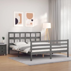 vidaXL Estructura de cama con cabecero madera maciza gris 160x200 cm