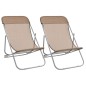 vidaXL Silla de playa plegable 2 uds acero recubierto textilene taupe vidaXL Silla de playa plegable 2 uds acero recubierto textilene taupe