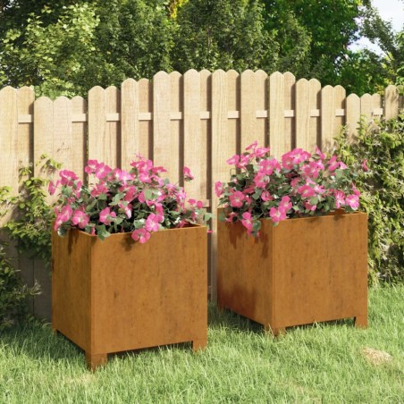 vidaXL Jardineras con patas 2 uds acero corten oxidado 32x30x33 cm