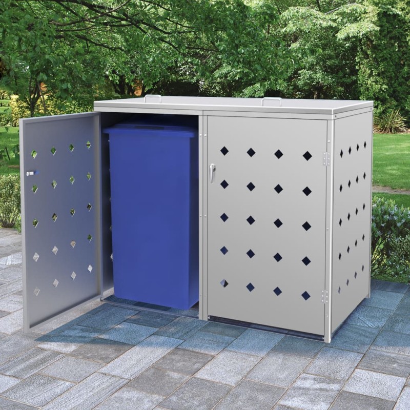 vidaXL Cobertizo contenedor de basura doble acero inoxidable 240L