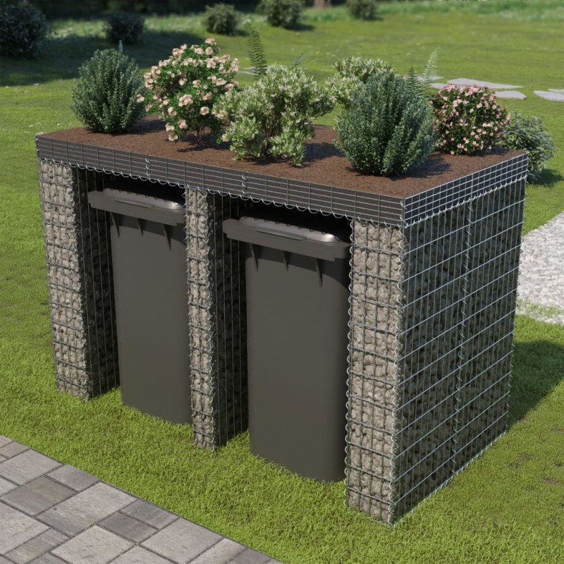 vidaXL Muro de gaviones para contenedor de basura acero 190x100x130cm
