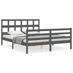 vidaXL Estructura de cama con cabecero madera maciza gris 160x200 cm