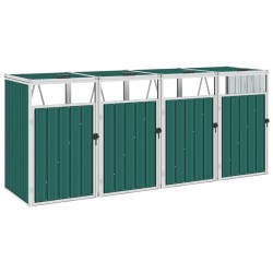 vidaXL Cobertizo cuádruple cubo de basura acero verde 286x81x121 cm