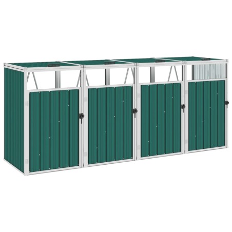 vidaXL Cobertizo cuádruple cubo de basura acero verde 286x81x121 cm