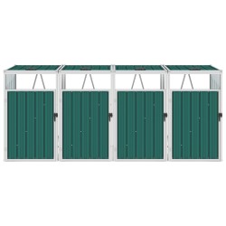 vidaXL Cobertizo cuádruple cubo de basura acero verde 286x81x121 cm