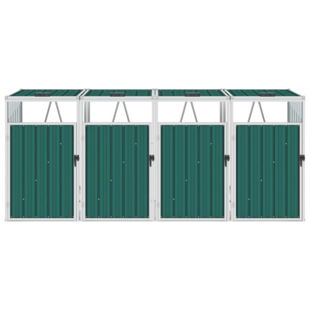 vidaXL Cobertizo cuádruple cubo de basura acero verde 286x81x121 cm