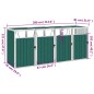 vidaXL Cobertizo cuádruple cubo de basura acero verde 286x81x121 cm vidaXL Cobertizo cuádruple cubo de basura acero verde 286x81x121 cm
