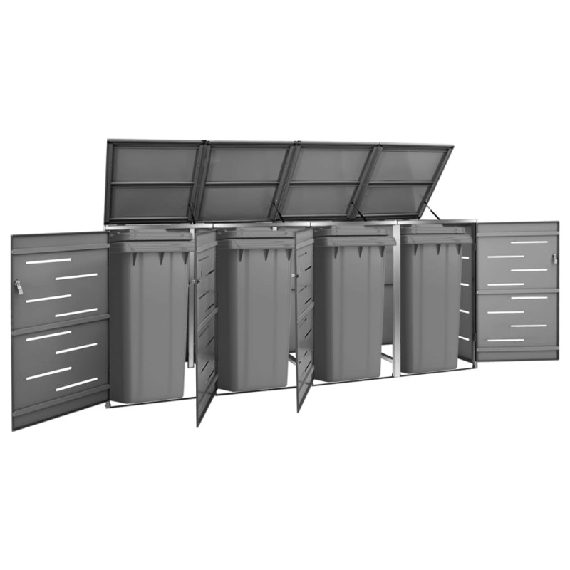 vidaXL Cobertizo para 4 contenedores basura acero 276,5x77,5x112,5 cm vidaXL Cobertizo para 4 contenedores basura acero 276,5x77,5x112,5 cm