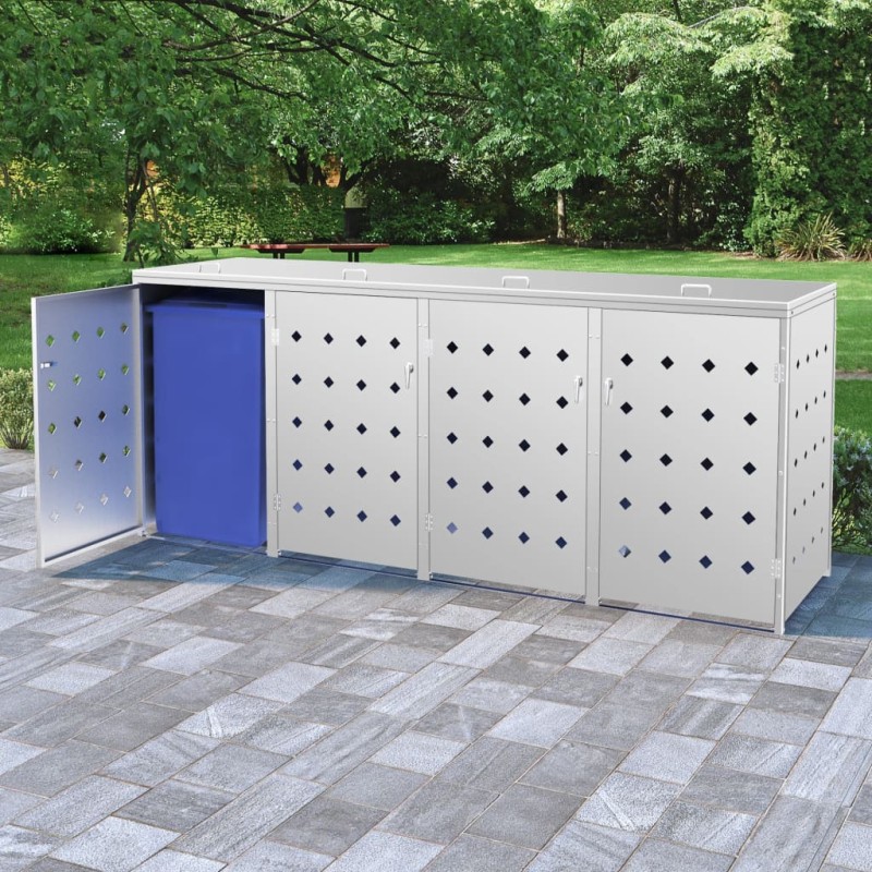 vidaXL Cobertizo contenedor de basura cuádruple acero inoxidable 240L vidaXL Cobertizo contenedor de basura cuádruple acero inoxidable 240L
