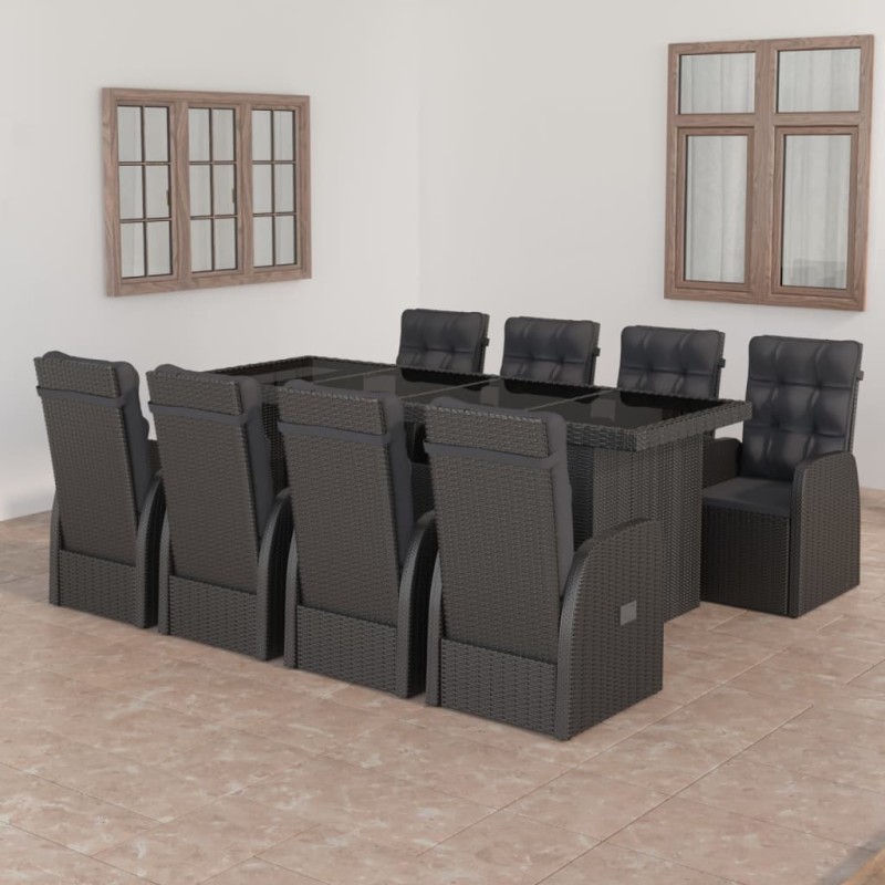 vidaXL Set comedor de jardín 9 piezas y cojines ratán sintético negro vidaXL Set comedor de jardín 9 piezas y cojines ratán sintético negro