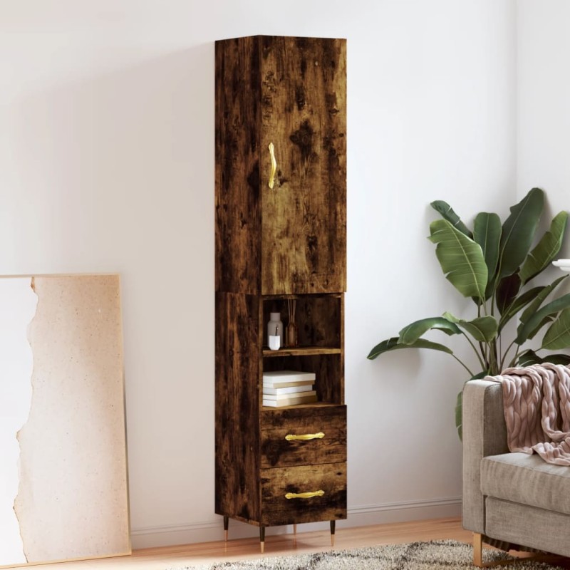 vidaXL Aparador de madera contrachapada roble ahumado 34,5x34x180 cm vidaXL Aparador de madera contrachapada roble ahumado 34,5x34x180 cm