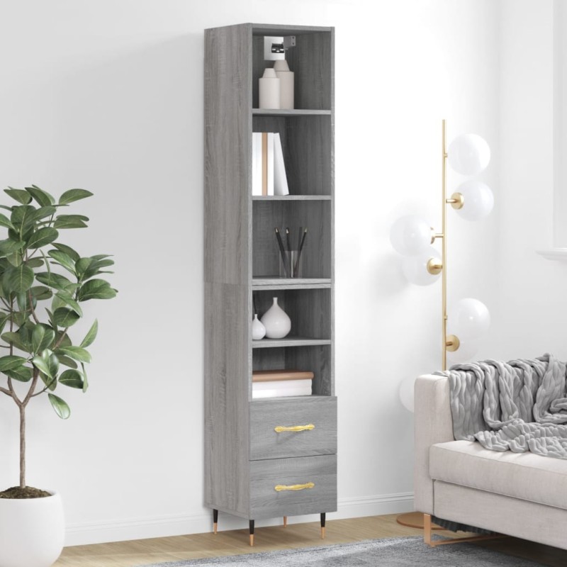 vidaXL Aparador alto madera contrachapada gris Sonoma 34,5x34x180 cm vidaXL Aparador alto madera contrachapada gris Sonoma 34,5x34x180 cm
