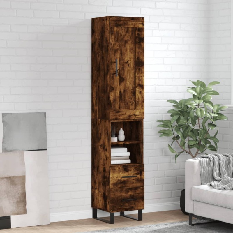 vidaXL Aparador de madera contrachapada roble ahumado 34,5x34x180 cm vidaXL Aparador de madera contrachapada roble ahumado 34,5x34x180 cm