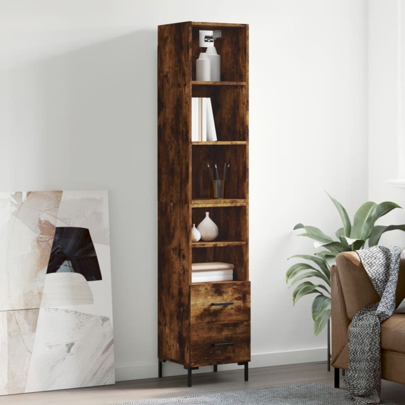 vidaXL Aparador de madera contrachapada roble ahumado 34,5x34x180 cm vidaXL Aparador de madera contrachapada roble ahumado 34,5x34x180 cm