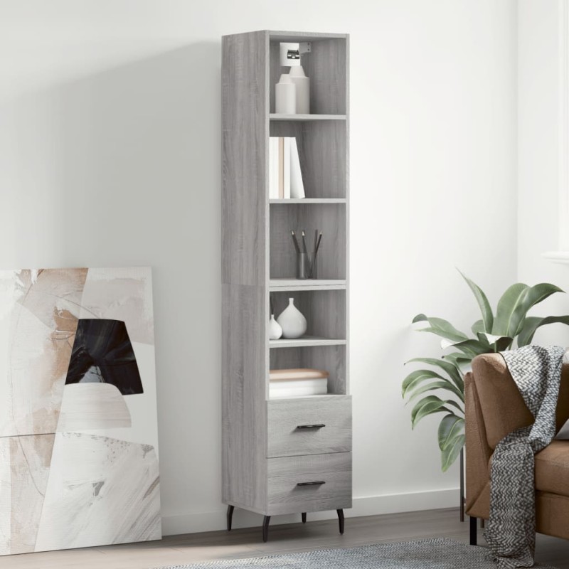 vidaXL Aparador alto madera contrachapada gris Sonoma 34,5x34x180 cm vidaXL Aparador alto madera contrachapada gris Sonoma 34,5x34x180 cm