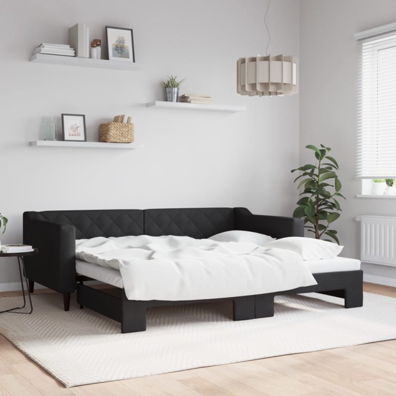 vidaXL Sofá cama nido tela negro 90x190 cm vidaXL Sofá cama nido tela negro 90x190 cm