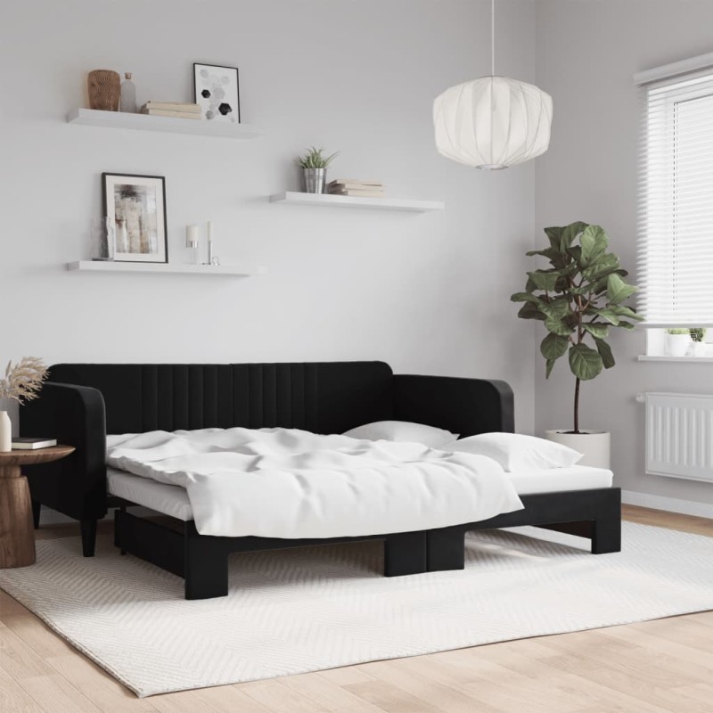 vidaXL Sofá cama nido terciopelo negro 90x190 cm vidaXL Sofá cama nido terciopelo negro 90x190 cm