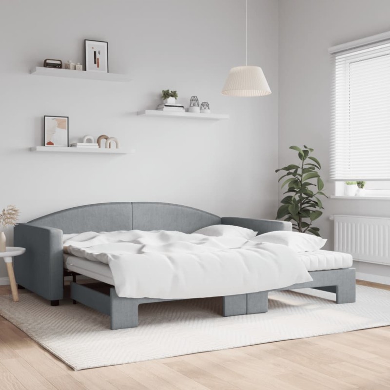 vidaXL Sofá cama nido con colchón tela gris claro 100x200 cm vidaXL Sofá cama nido con colchón tela gris claro 100x200 cm
