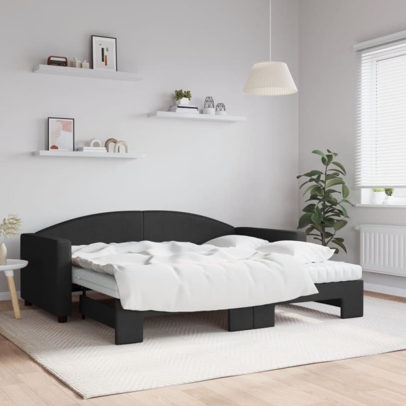 vidaXL Sofá cama nido con colchón tela negro 90x190 cm vidaXL Sofá cama nido con colchón tela negro 90x190 cm