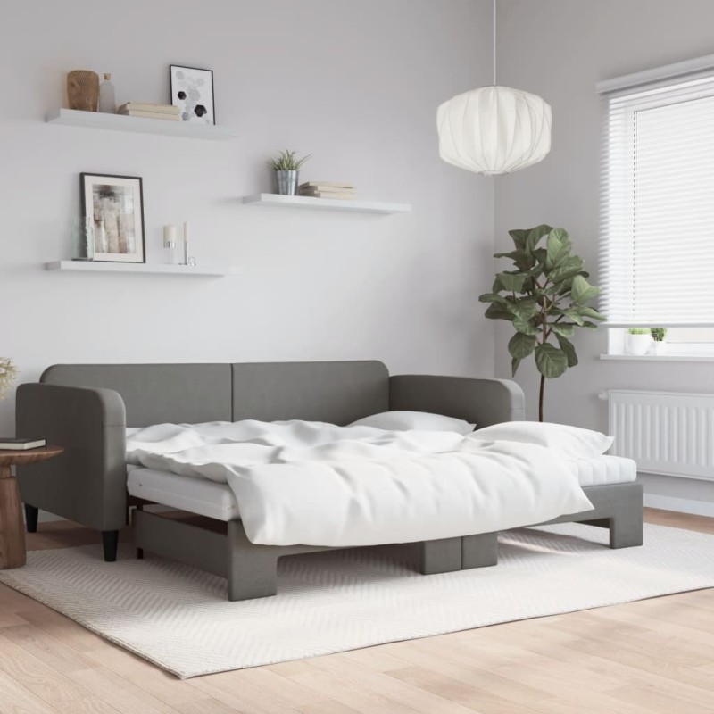 vidaXL Sofá cama nido con colchón tela gris oscuro 100x200 cm vidaXL Sofá cama nido con colchón tela gris oscuro 100x200 cm