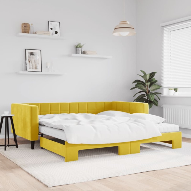 vidaXL Sofá cama nido con colchón terciopelo amarillo 100x200 cm vidaXL Sofá cama nido con colchón terciopelo amarillo 100x200 cm
