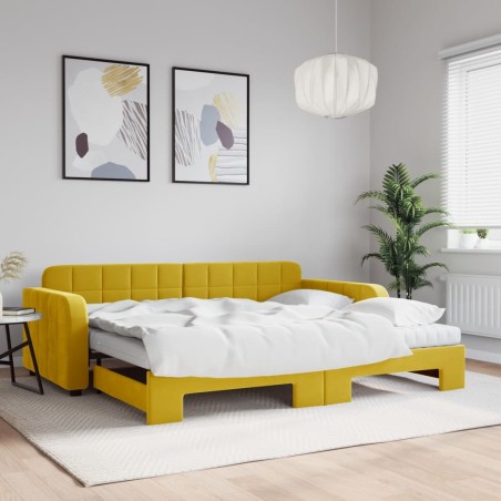 vidaXL Sofá cama nido con colchón terciopelo amarillo 90x200 cm