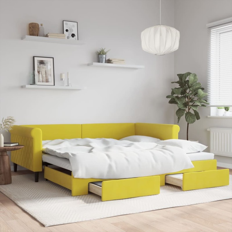 vidaXL Sofá cama nido con cajones terciopelo amarillo 100x200 cm vidaXL Sofá cama nido con cajones terciopelo amarillo 100x200 cm