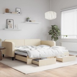 vidaXL Sofá cama nido con cajones tela color crema 100x200 cm