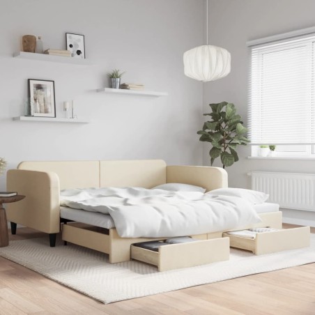 vidaXL Sofá cama nido con cajones tela color crema 100x200 cm