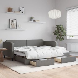 vidaXL Sofá cama nido con cajones tela gris oscuro 90x190 cm