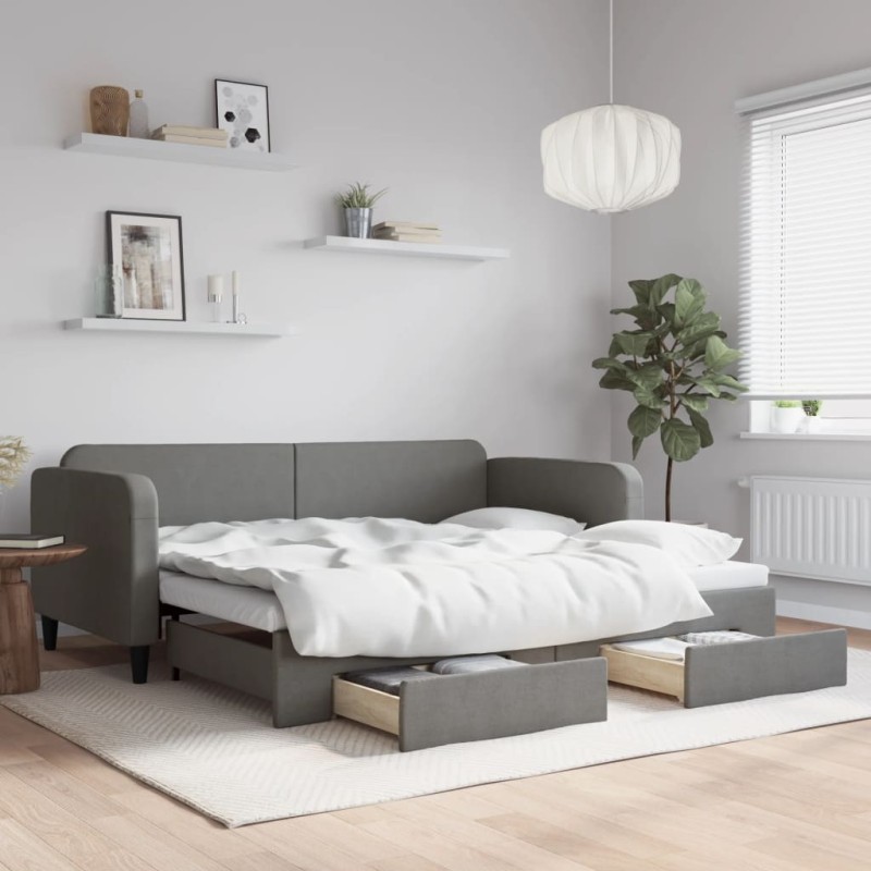 vidaXL Sofá cama nido con cajones tela gris oscuro 90x190 cm vidaXL Sofá cama nido con cajones tela gris oscuro 90x190 cm