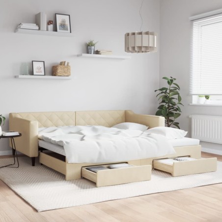 vidaXL Sofá cama nido con cajones tela color crema 100x200 cm