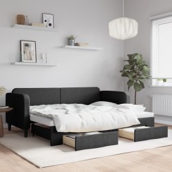 vidaXL Sofá cama nido con cajones tela negro 80x200 cm