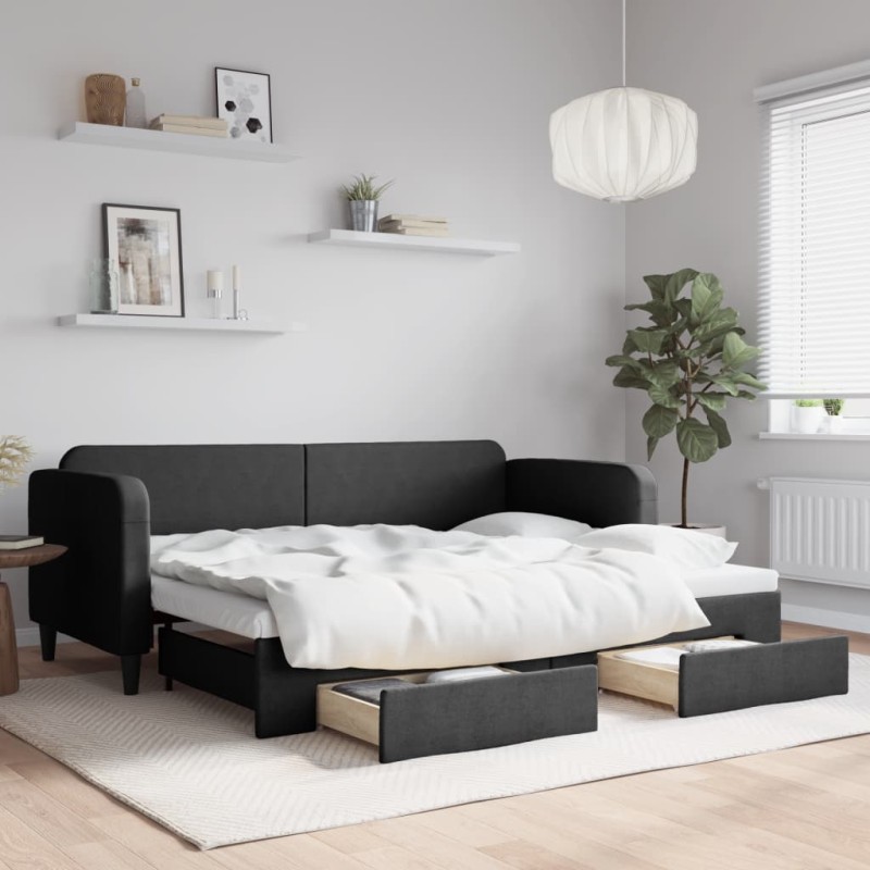 vidaXL Sofá cama nido con cajones tela negro 80x200 cm