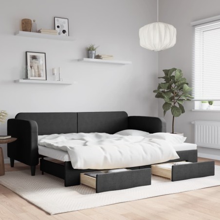 vidaXL Sofá cama nido con cajones tela negro 80x200 cm
